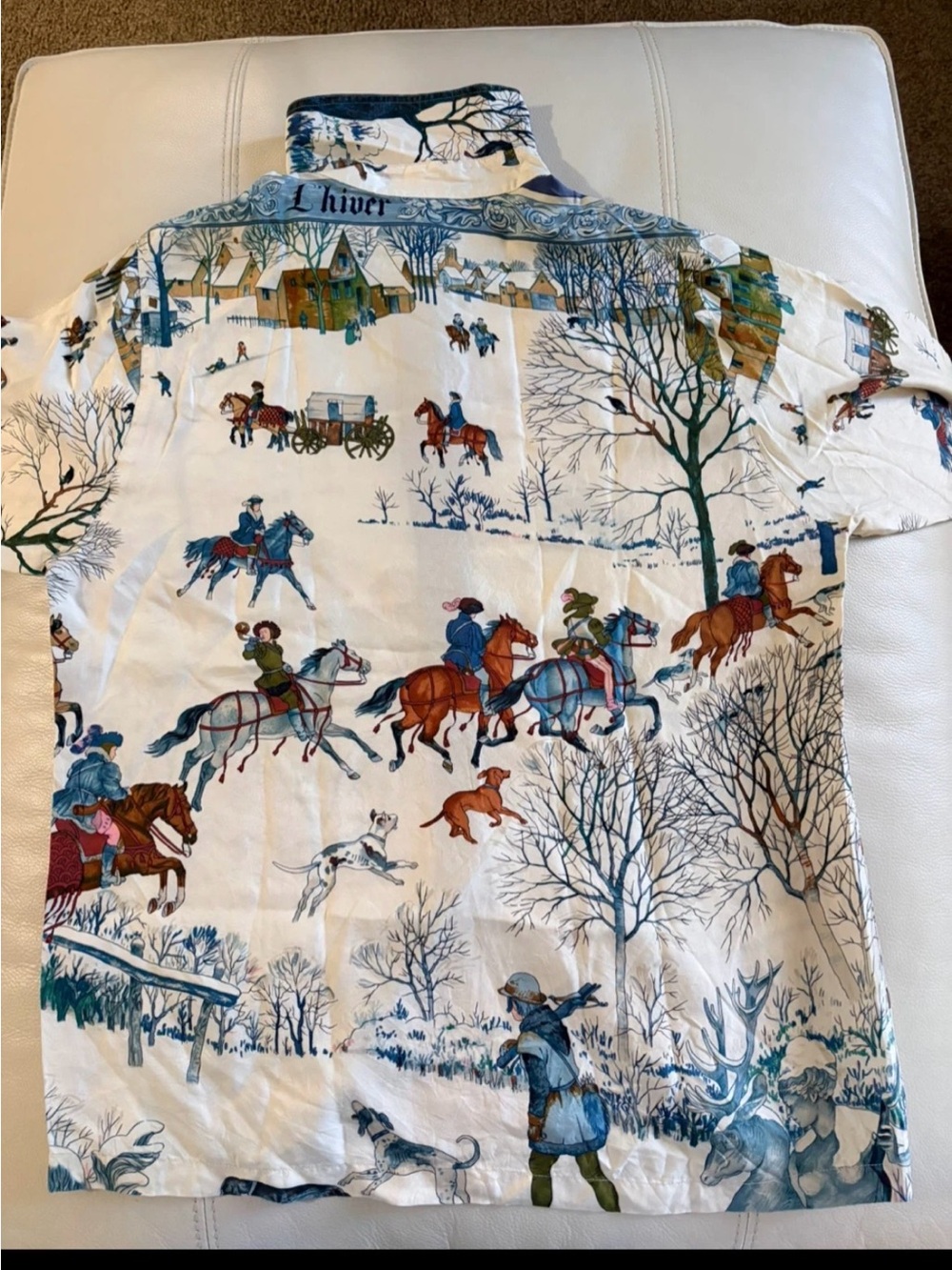 Vintage Hermes Classic Equestrian Print Button-Up - Picture 2 of 5
